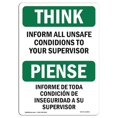 Signmission OSHA THINK Sign, Report All Unsafe Conditions Supervisor, 5in X 3.5in Decal, OS-TS-D-35-L-11859 OS-TS-D-35-L-11859